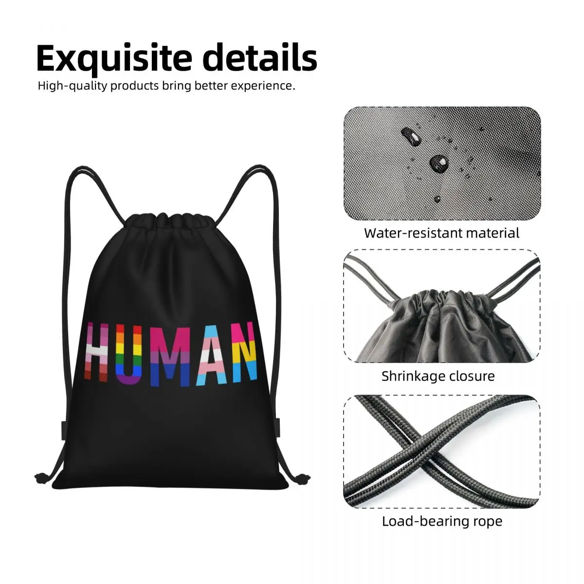 Mochila com cordão para homens e mulheres, arco-íris personalizado, Lgbt humano, leve, lésbicas, gays, Pride Gym Sports Sacks