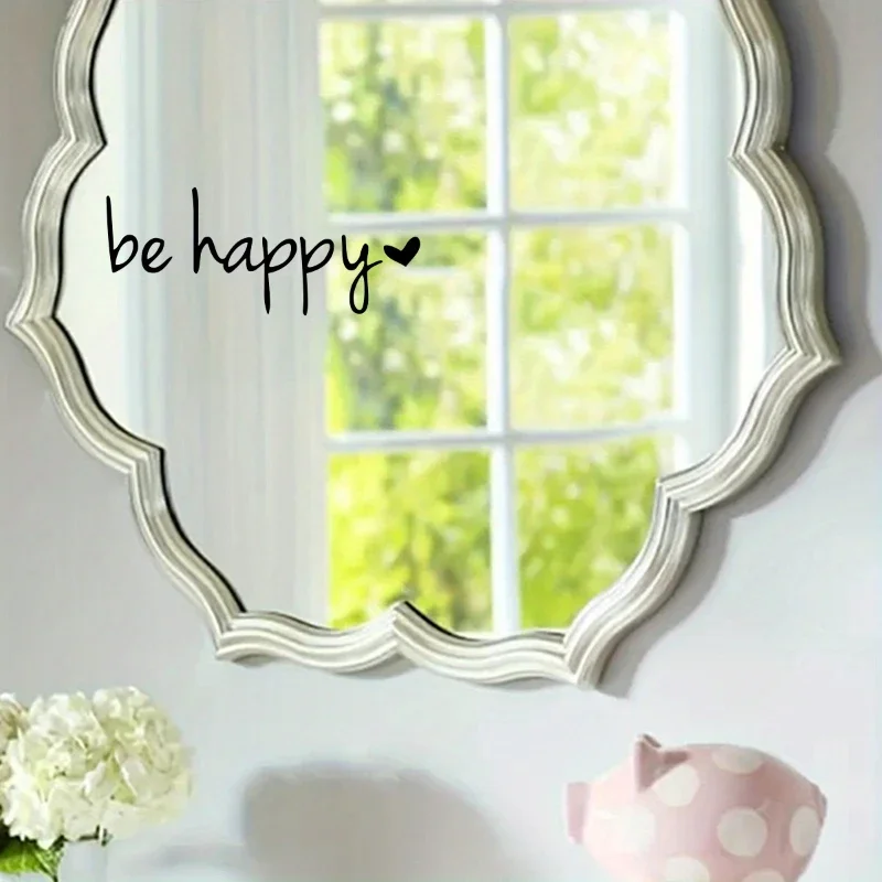 1pc Be Happy Vinyl Car Stickers Mirror Decals Self-Adhesive Home and Auto Decoration Stickers for Bedroom Living Room