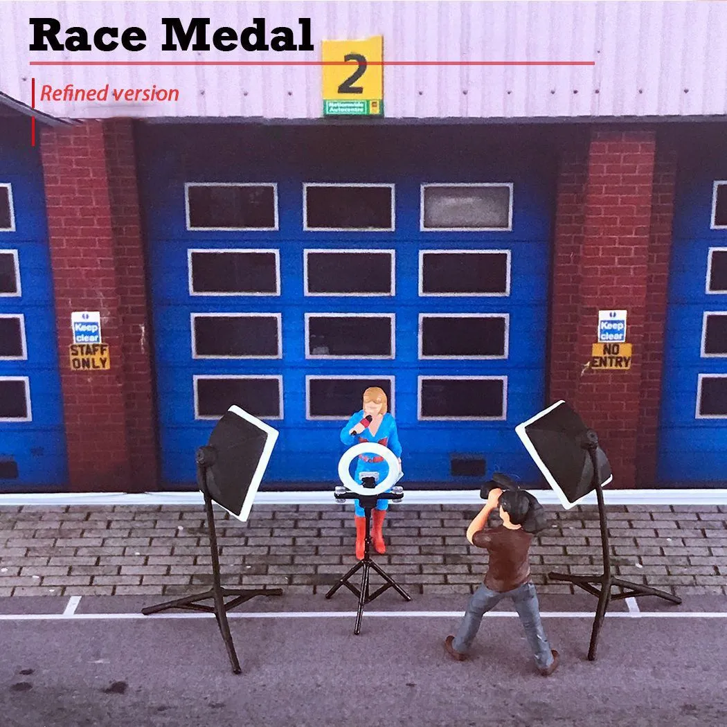 RM Model 1: 64 Miniature Scenes, Off-Site Live Broadcast Hostess Tide Play Miniature Toy Racing Circuit Creative Blue