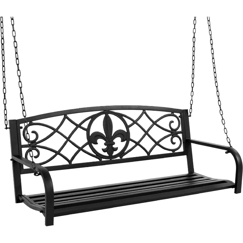 

2-Person Metal Outdoor Porch Swing, Hanging Steel Patio Bench for Garden, Deck, Yard w/Weather-Resistant Steel