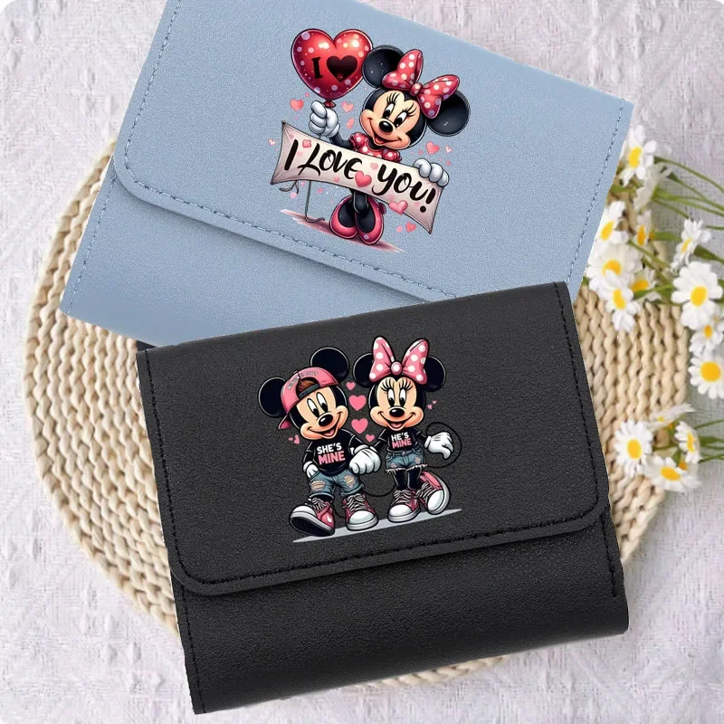 Disney Mickey Minnie Mouse Portfele damskie Nowe portmonetki ze skóry PU Torebka damska z krótkim zapięciem Mały portfel na monety