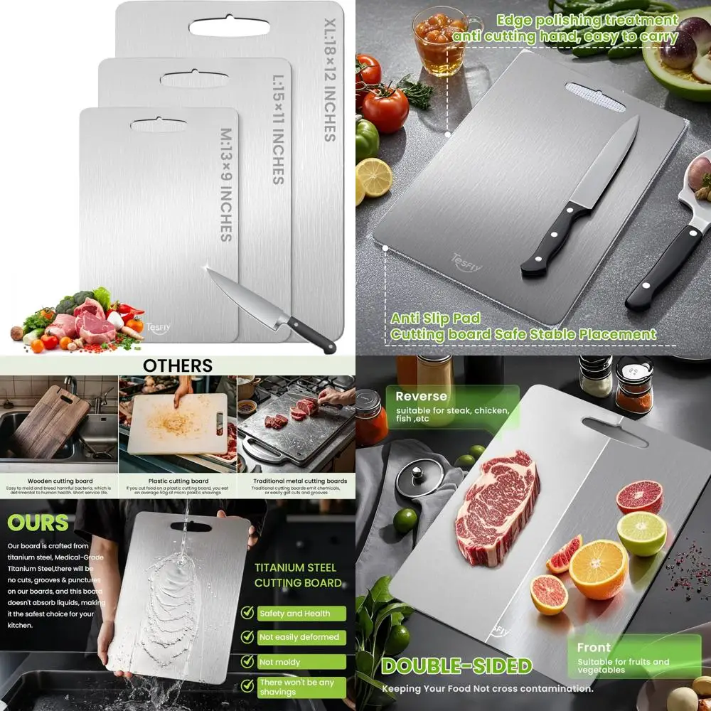 

Double-Sided Pure Titanium Kitchen Cutting Boards - Durable, Easy to Clean, Food-Grade Surface for Professional Use