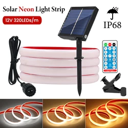 Solar Powered COB Neon Strip IP68 Waterproof DC 12V 320Leds/M Dimmable Flexible LED Light 3000K 4000K 6000K for Garden Decor