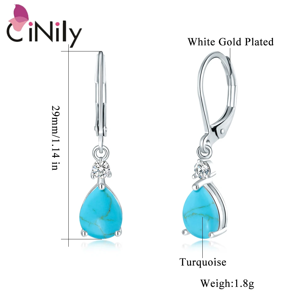 CiNily Turquoise Big Drop Earrings Vintage Silver Plated Earrings for Women Wedding Party Gift Wholesale Fashion Jewelrys