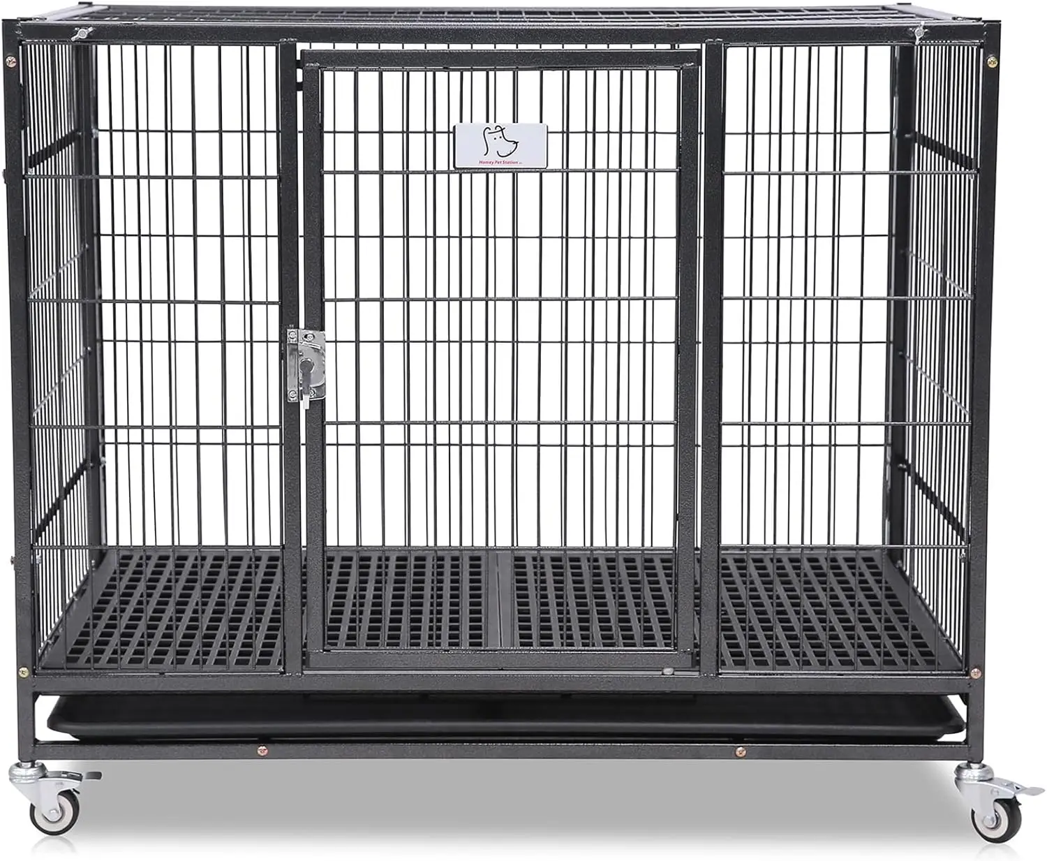 

37 inch Stackable Heavy Duty Dog Crate Cage for Medium Sized Dogs with Wheels, Removable Tray & Grid, Open Top Metal Wire Dogs