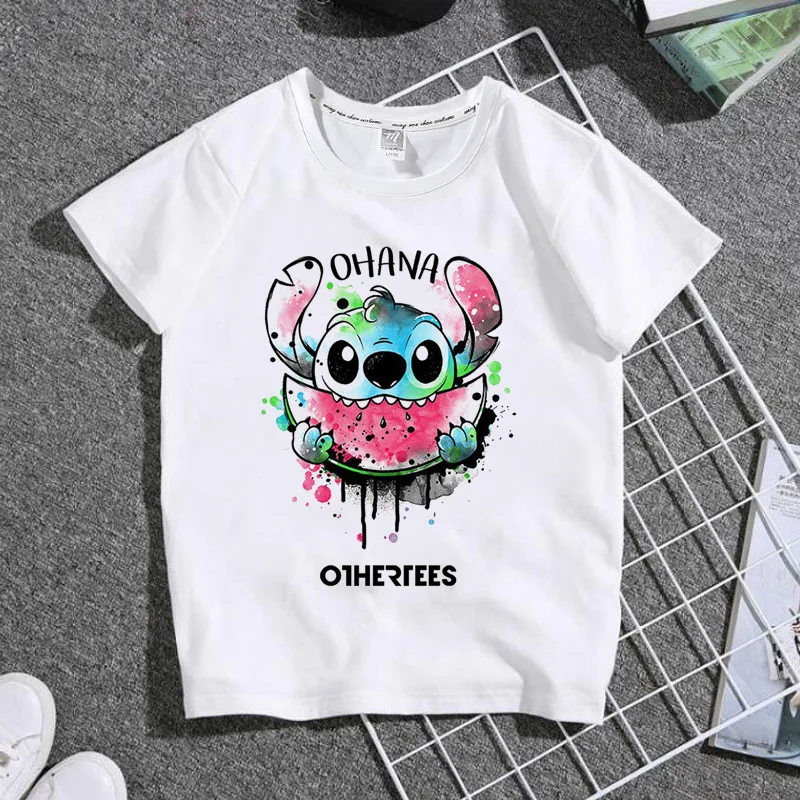 Kids Summer Cute Stitch T-shirt Baby Boys Cartoon White Tshirts Toddler Girls Short Sleeve Casual Tops Fashion Children Clothes