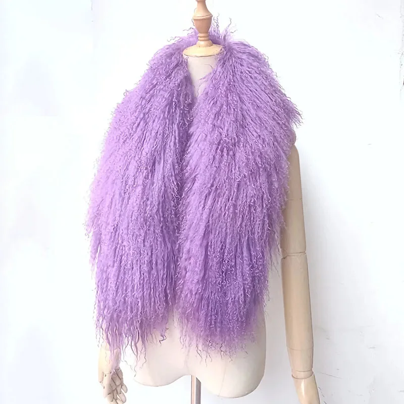 Women New Long Hair Real Mongolia Lamb Fur Scarf Warm Thick Fashion Female Long Genuine Tibet Sheep Fur Scarves