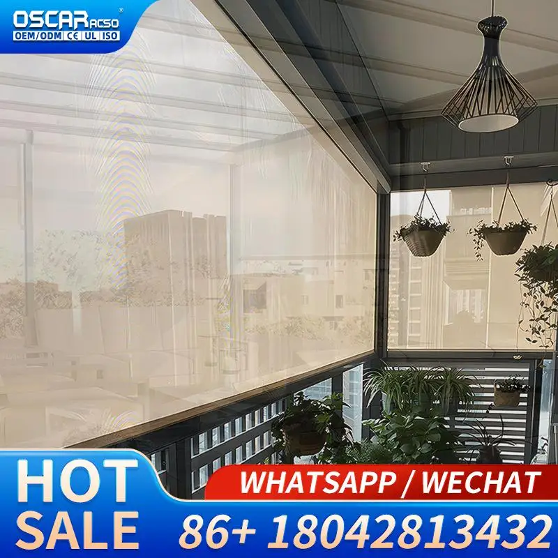 Motorized Zip Track Horizontal Windproof Roller Blinds Builtin Polyester Outdoor Waterproof Patio Sun Shading Rolling Blind