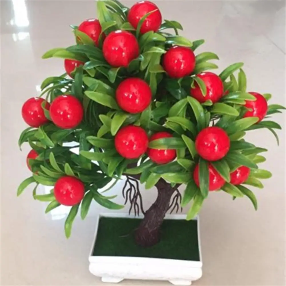 Artificial Bonsai Ornamental Beautiful Faux Red Fruit with Pot Fake Bonsai Wedding Party