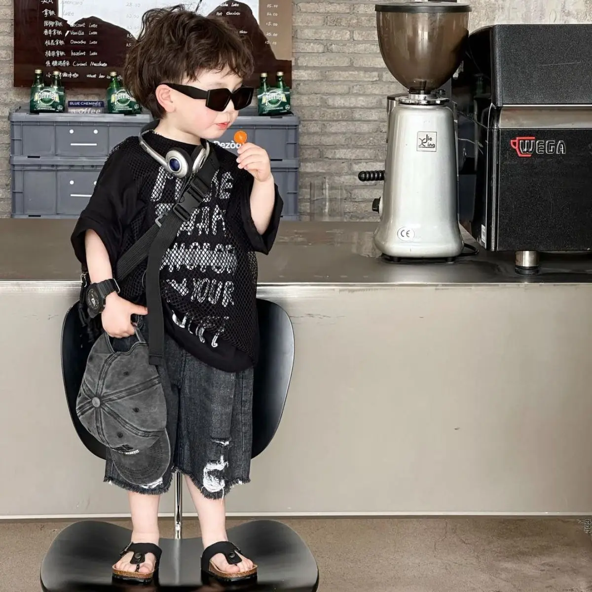 

Baby Boys Denim Children Summer Kids Fashion Jean casual Letter Black Shirt +Jean Hole Shorts 2Pcs Hip hop Sets Streetwear Suits