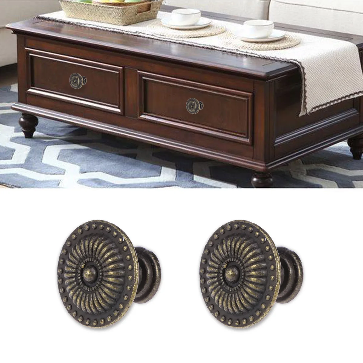 

4pcs Vintage Bronze Cabinet Drawer Cupboard Pull Handle Knob Classical Round Durable Zinc Alloy niture Hardware Metal Screw