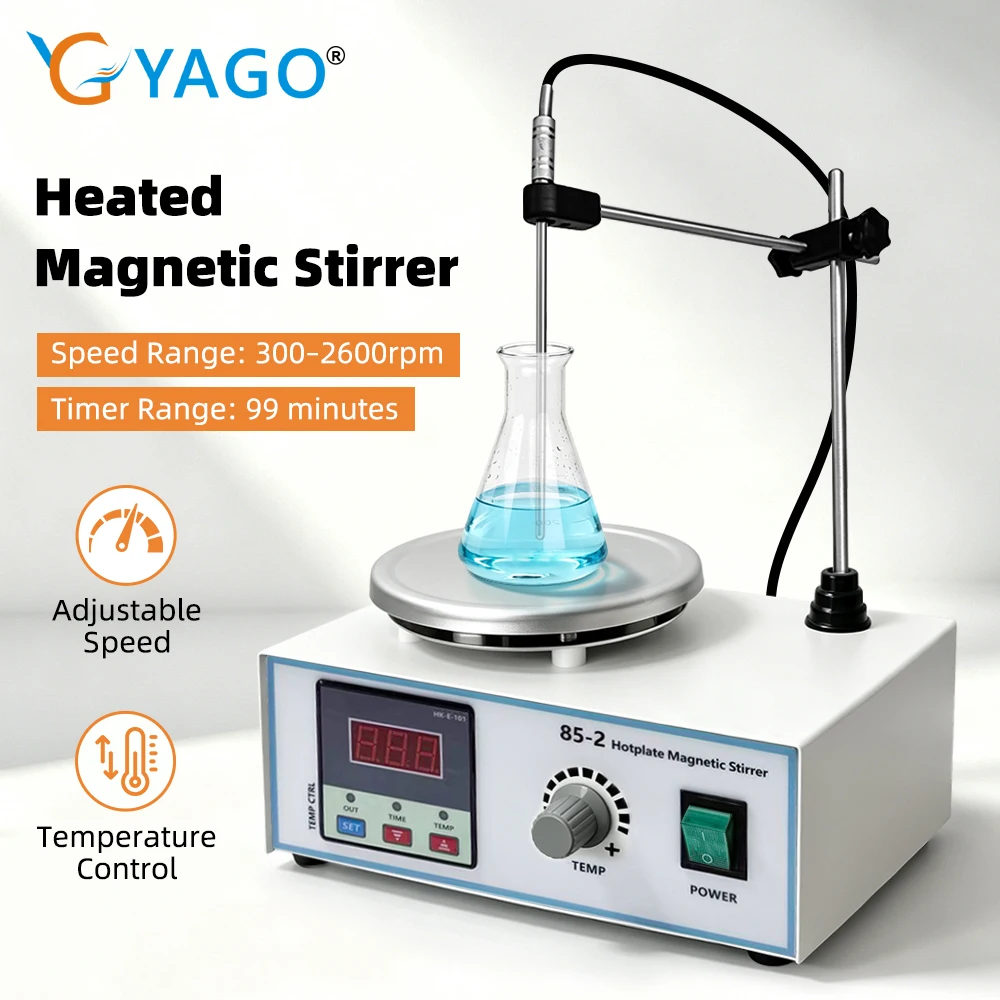 YAGO Digital Heated Magnetic Stirrer Hotplate LED Display 300-2600rpm Speed Lab Stir Mixer 3000mL 250W Heating EU Plug