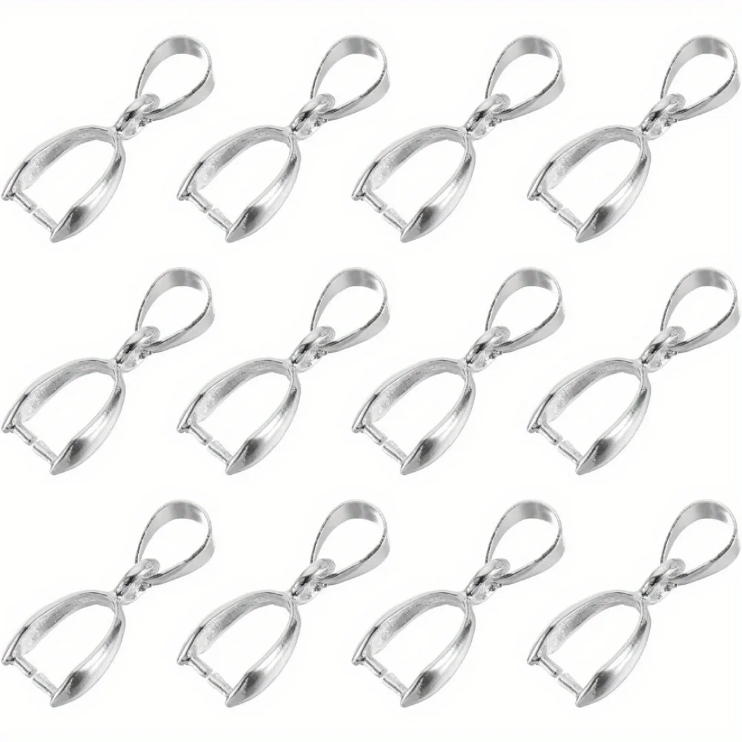 Size M 10/50PCS 925 Silver Findings Connector Bale Pinch Clasp Pendant Fittings Bail