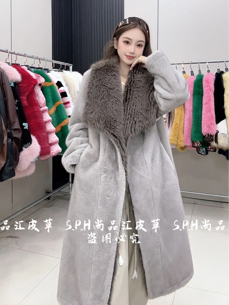 2025 New Winter Clothes Women's Fashionable Furry Collar Thickened Faux Fur Coat Long Sleeves Warm Comfortable Jacket Outerwear