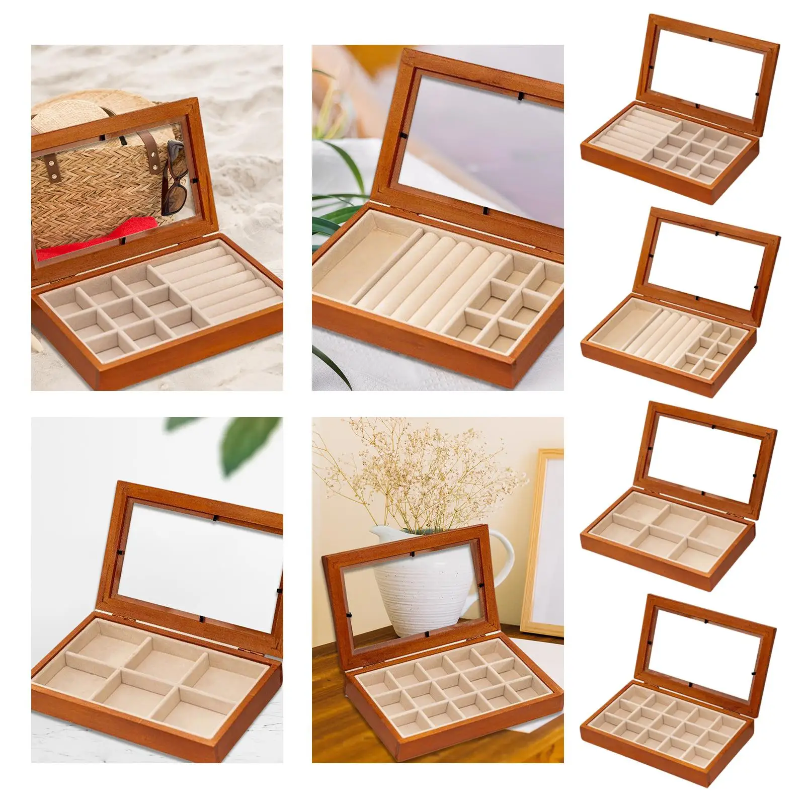 

Деревянная шкатулка для драгоценностей для женщин и девочек, контейнер для ожерелья, браслетов, серег