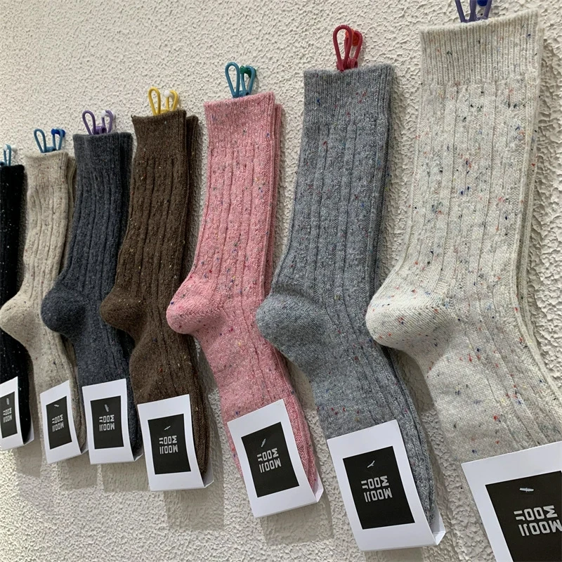 Luxury Women Wool Socks Warm Winter Thick Cashmere Casual Japanese Fashion Solid Color Comfortable Home Sock Long High Quality