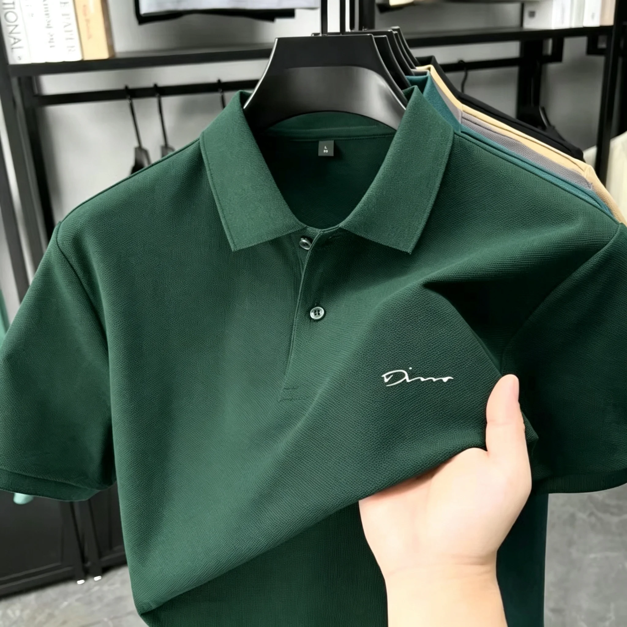 Herren 100% Baumwolle Kurzarm-Poloshirt, Hochwertige Luxusmarke mit Einfacher Buchstaben-Stickerei, Lässiges Atmungsaktives Sommer-T-Shirt – Detail 16