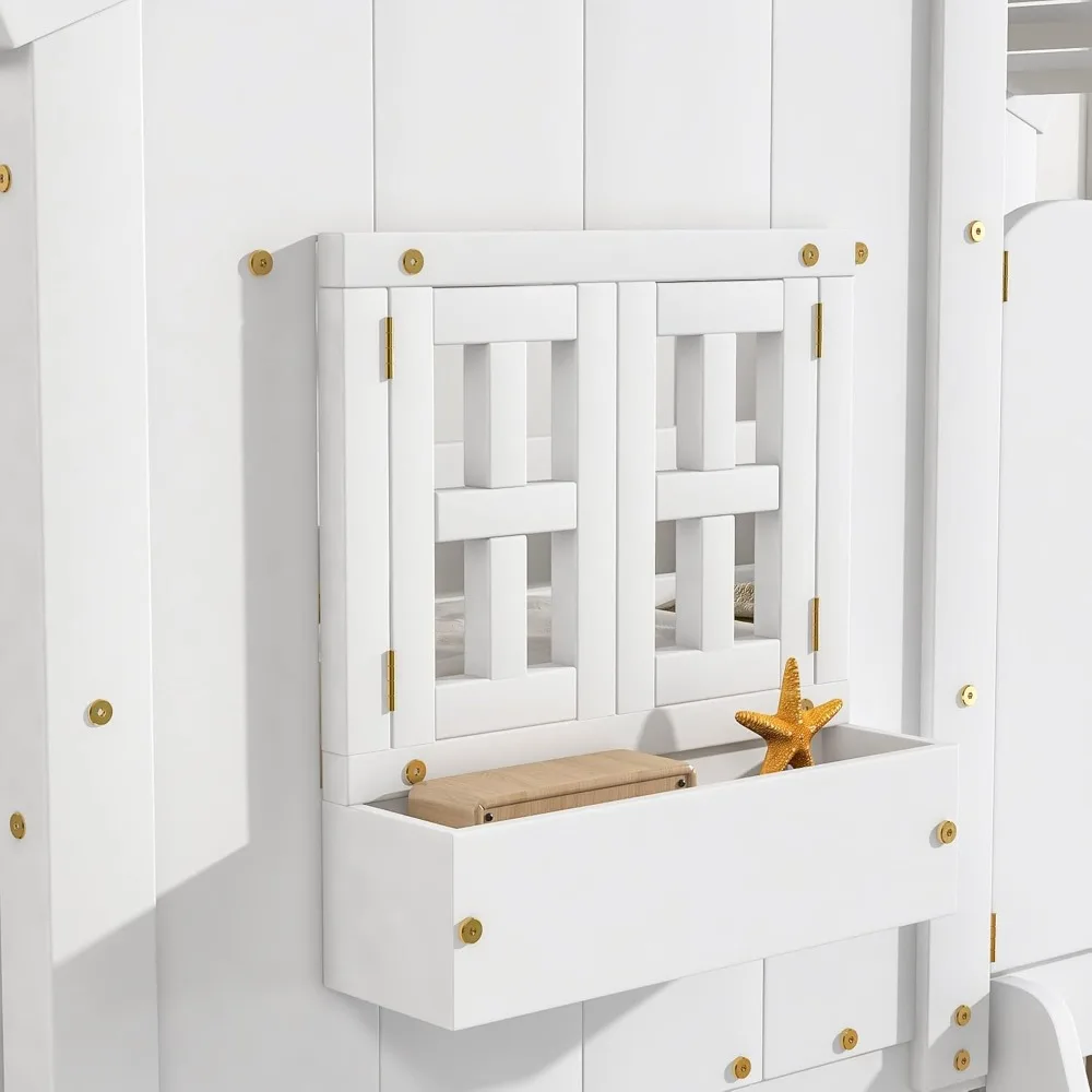 Harper & Bright Designs House Bunk Bed Twin Over Twin Kids Bunk Bed Wood Frame with Roof, Window, Window Box, Door, Safety Guard image 5
