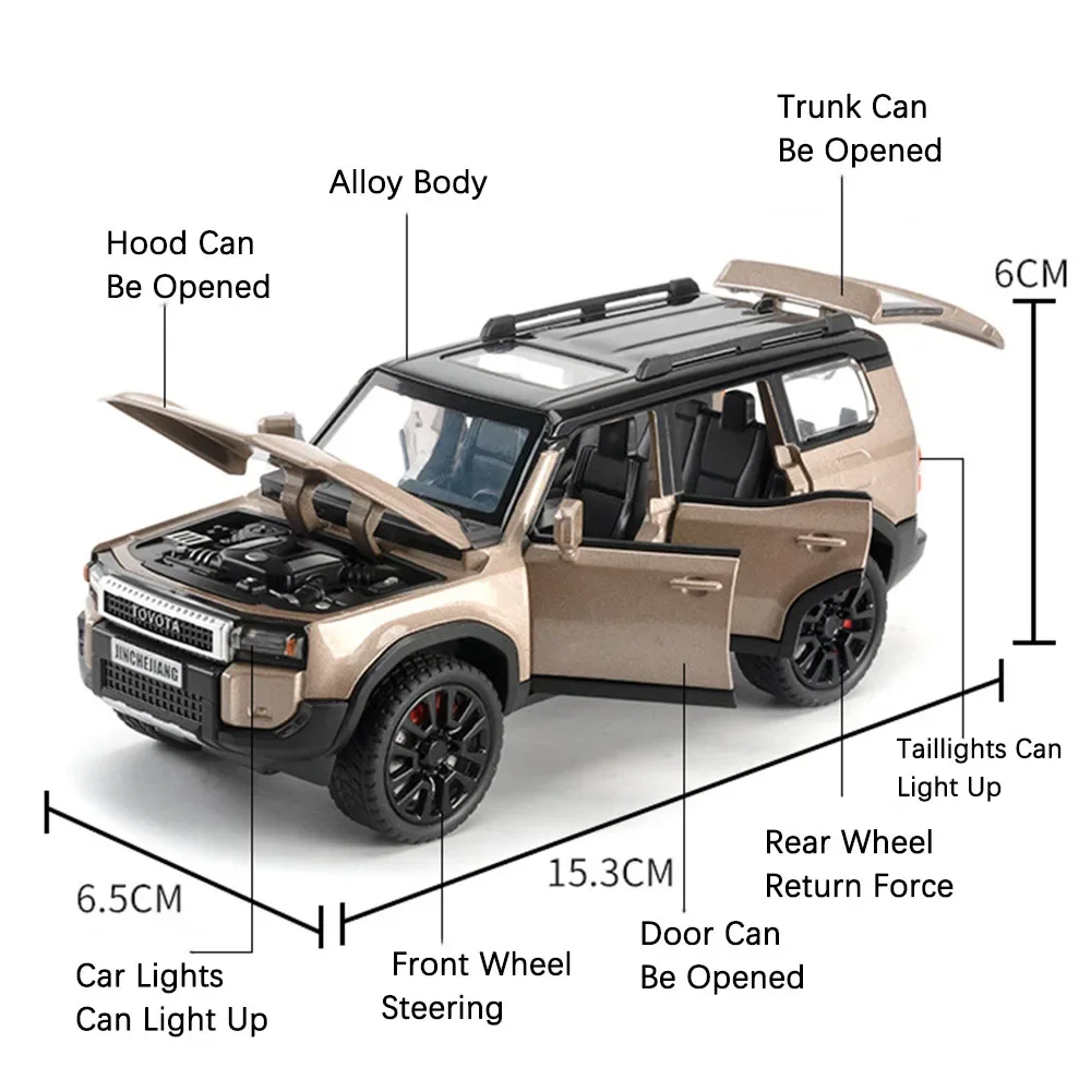 1:32 LAND CRUISER PRADO Alloy Toys Diecast Model Car 4 Doors Opened Sound Light  Pull Back Off Road Vehicle Boy's Birthday Gifts