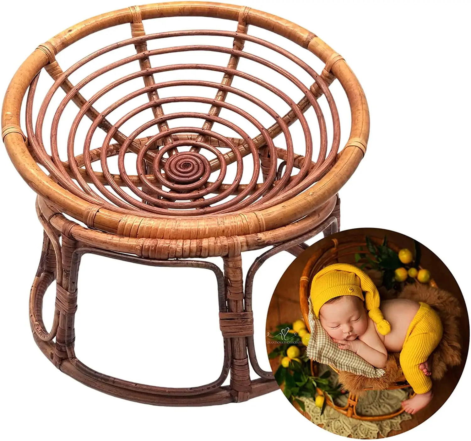 Newborn Photography Props Retro Handmade Baby Papasan Chair Rattan Photoshoot Props Girl Boy Bed Chairs Newborn Posing Furniture