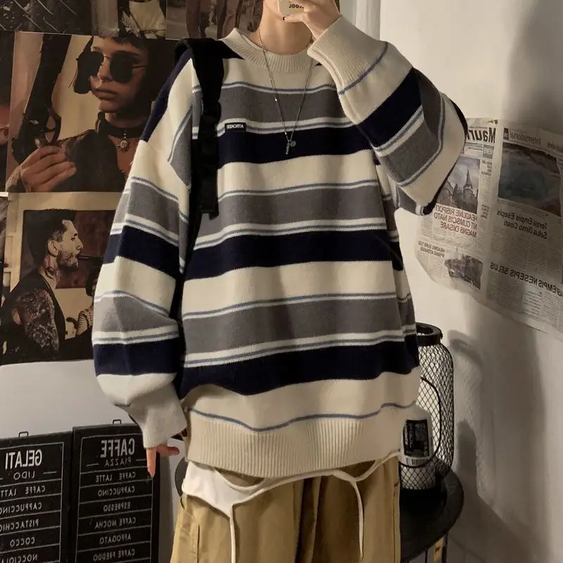 Sweaters Fashion Brand Advanced Gradual Dark Letter Sweaters Men's Autumn and Winter Gentle Lazy Wind Soft Waxy Sweaters