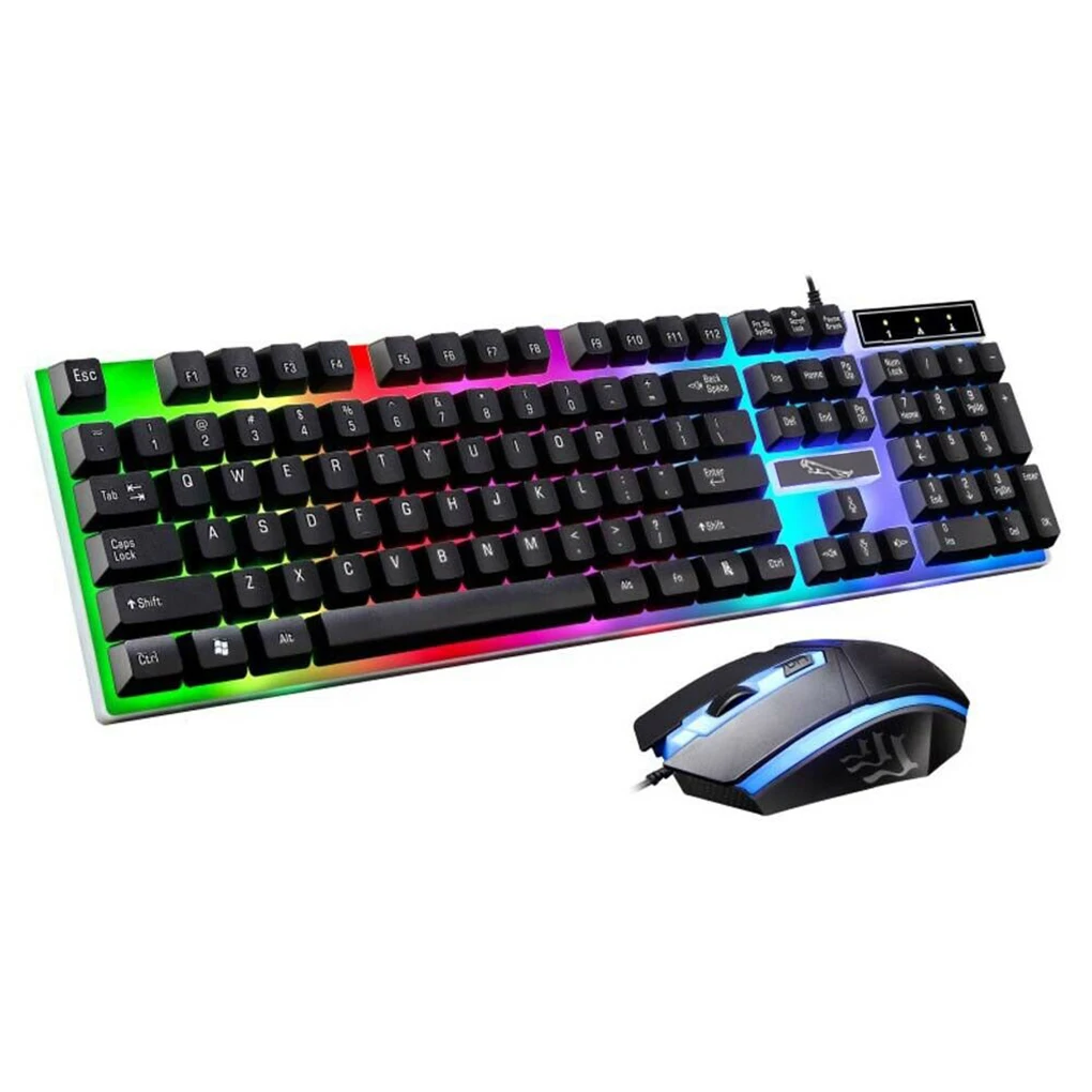 G21 USB Wired Keyboard Mouse Set LED Rainbow Color Backlight Gaming Computer Mouse Keyboard