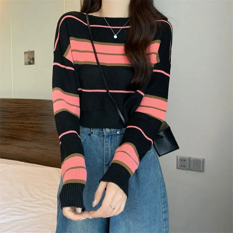 Office Lady Casual Knitting Women\'s Clothing Korean Fashion Loose Printing Sweet Undercoat O-neck Long Sleeve Pullovers Sweaters