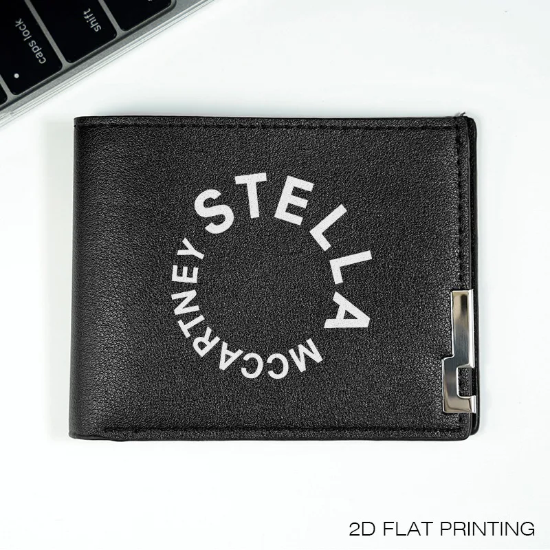 STELLA MCCARTNEY HEREN MINIMALISTISCHE PU PORTEFEUILLE ZWART PLATTE PRINT LOGO ONTWERP LICHTGEWICHT DUURBARE BUSINESS STIJL KAARTHOUDER