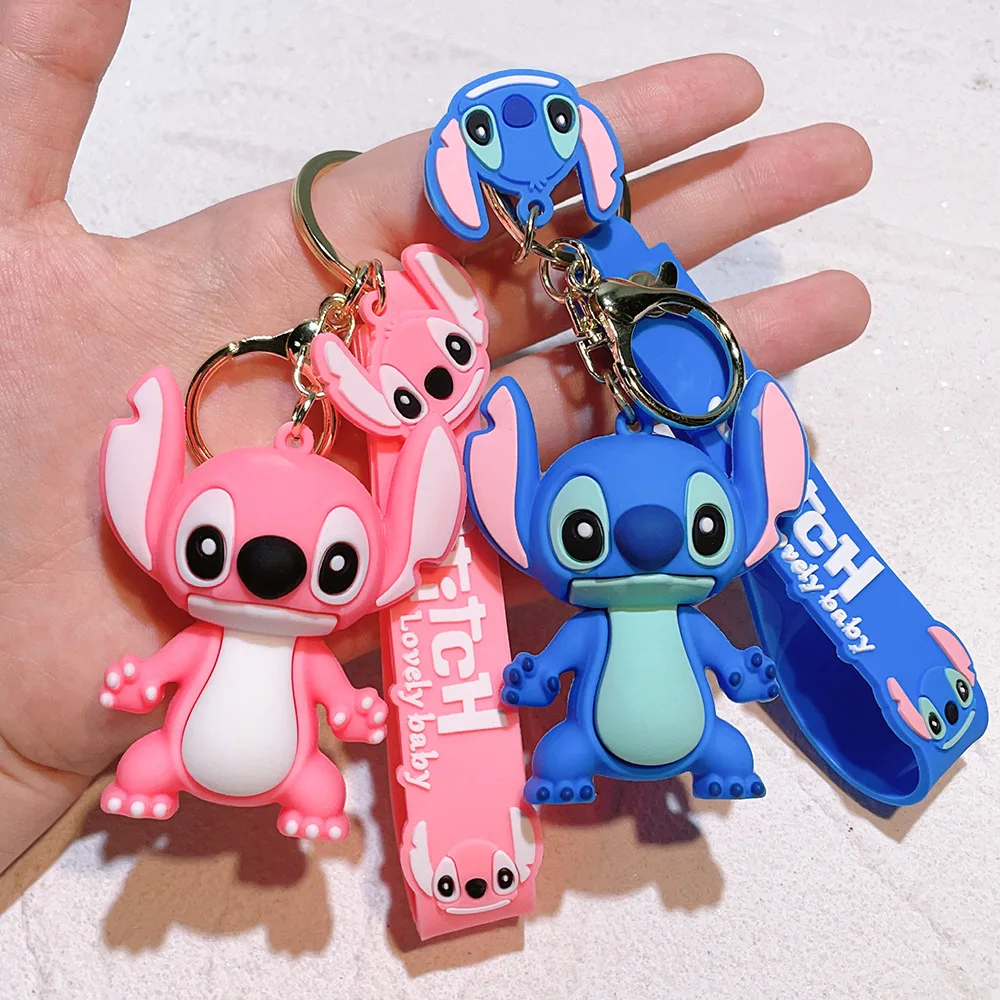 

Stitch Key Holder Disney Keychain Anime Lilo Stitch Figure Keyring Sweet Pink Bag Pendent Car Ornaments Key Accessories Gift