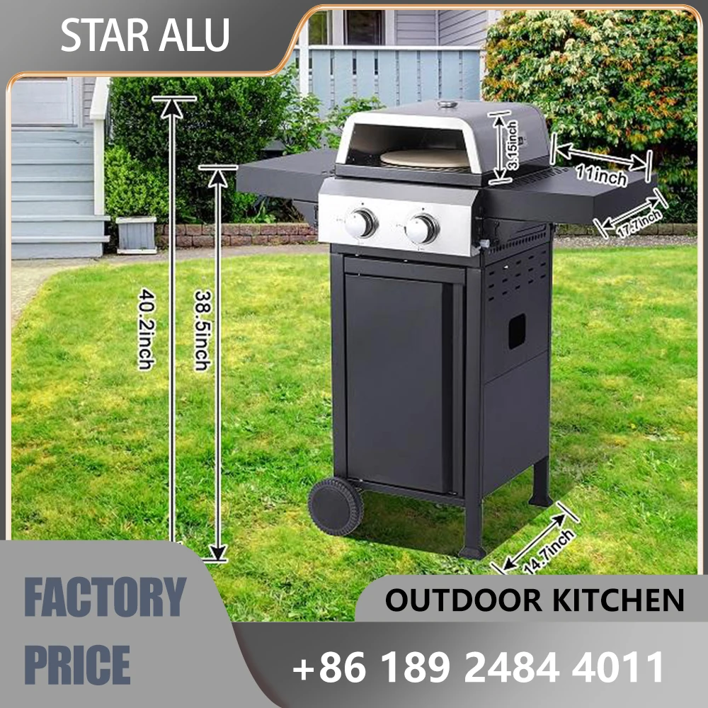 

Premium Dual-Head BBQ Grill & Pizza Oven - Folding Stainless Steel Gas Grill with Pizza Oven Function,Outdoor Kitchen Camping