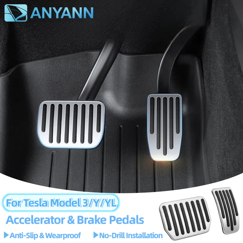 Performance Style Alloy Foot Pedal Set For Tesla Model 3 Y YL Highland Juniper 2017-2026 Anti-Slip Accelerator Brake Pedal Cover