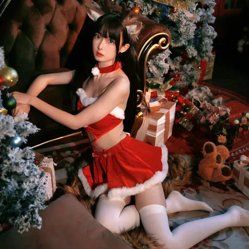 عيد الميلاد سانتا كلوز تأثيري رودولف الأرنب كيب زي مثير الأحمر عيد الميلاد مغرية موحدة نادي الأداء التقاط الصور الملابس الداخلية