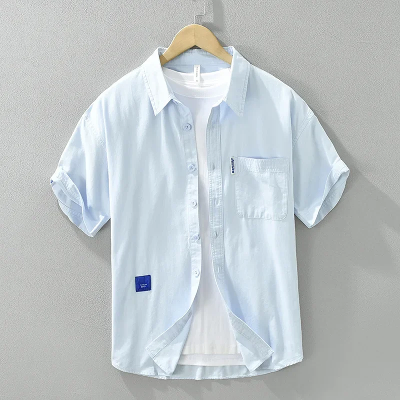 

2026 Summer New Simple Classic Pure Cotton Short Sleeve Shirts for Men Clothing Slim Turn-down Collar Streetwear