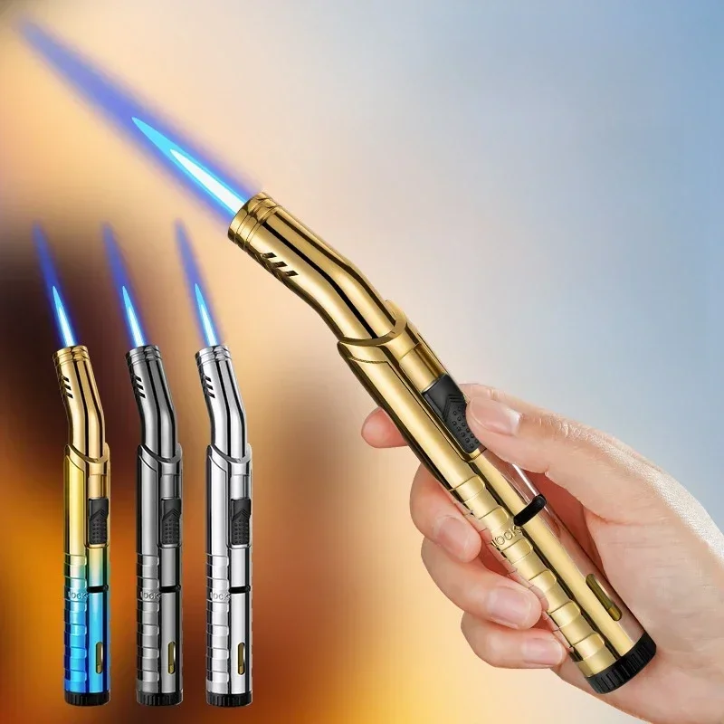 Windproof Butane Gas Lighter Turbo Torch Blue Strong Flame Jet Metal Lighter Cigar Kitchen BBQ Welding Jewelry Tools 2024