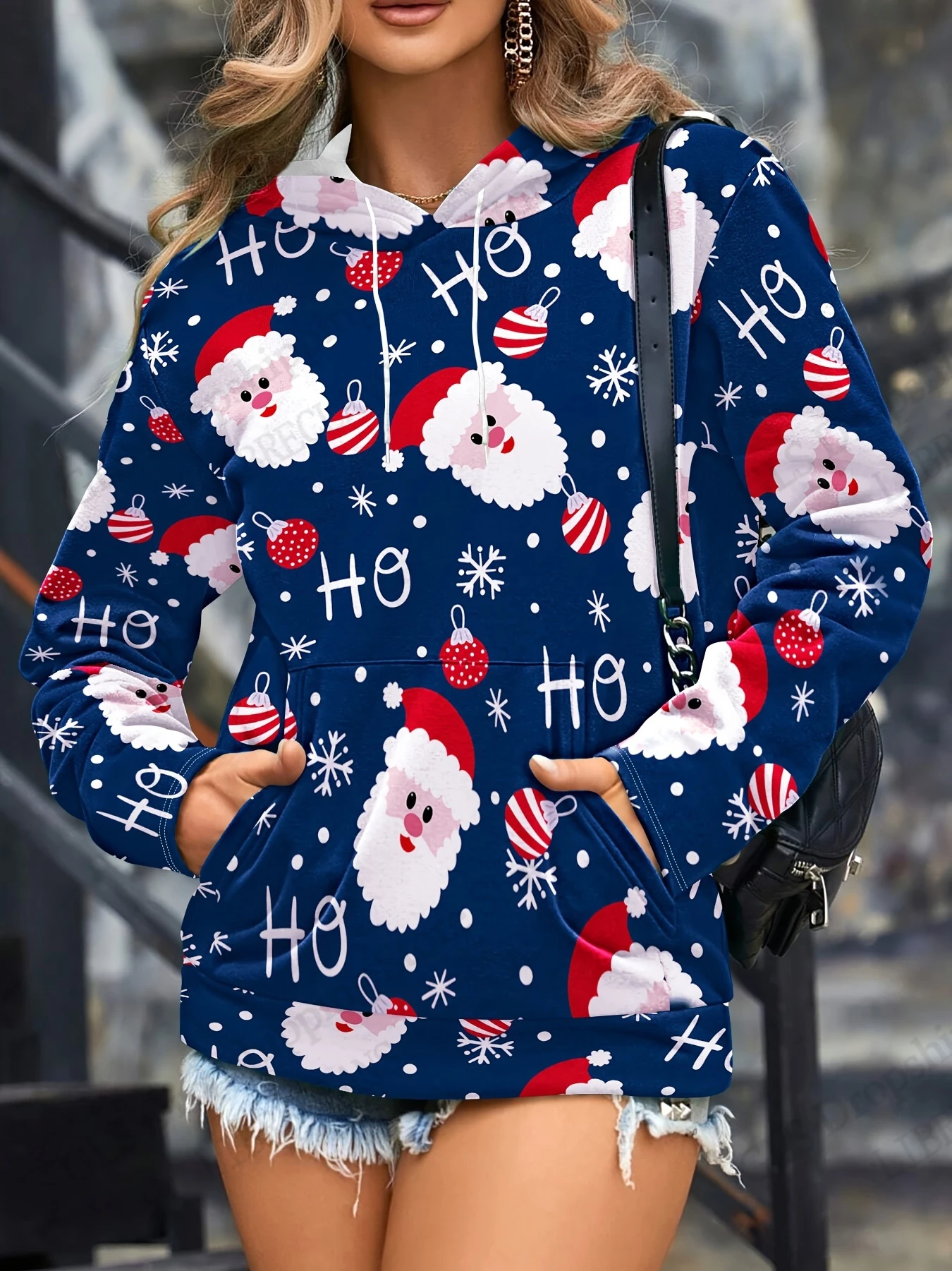 مضحك سانتا كلوز ثلاثية الأبعاد طباعة هوديس المرأة موضة عيد الميلاد هوديي البلوز شجرة عيد الميلاد معطف المرأة تعرق النساء الملابس المتضخم