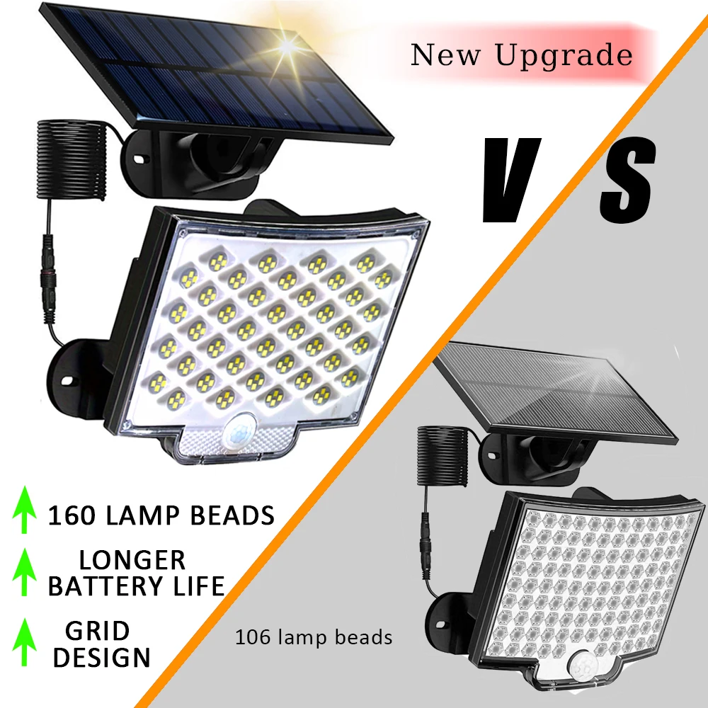 160 LED سبليت أضواء الحديقة الشمسية مصنع ملء ضوء PIR محس حركة 3 طرق مصابيح الطاقة الشمسية لحديقة فناء خارجي الديكور #3