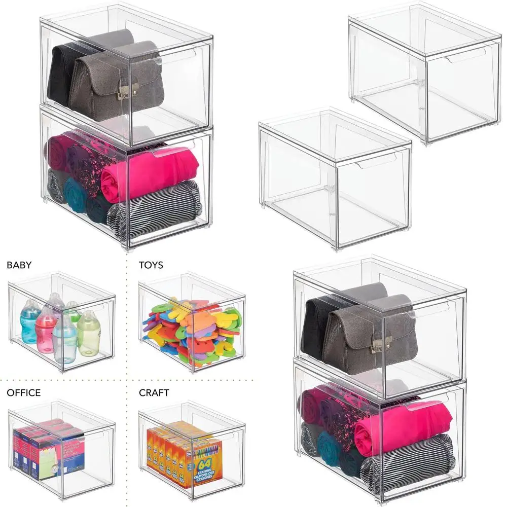 

Clear Plastic Stackable Drawer Bins for Closet, Cabinet, Desk, and Dresser - 2-Pack Lumiere Collection