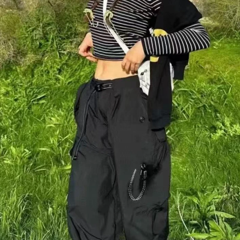Men Women High Vis Reflective Triangle Multi-Pocket Baggy Wide Leg Trousers Casual Cargo Baggy Trousers Urban Outdoor
