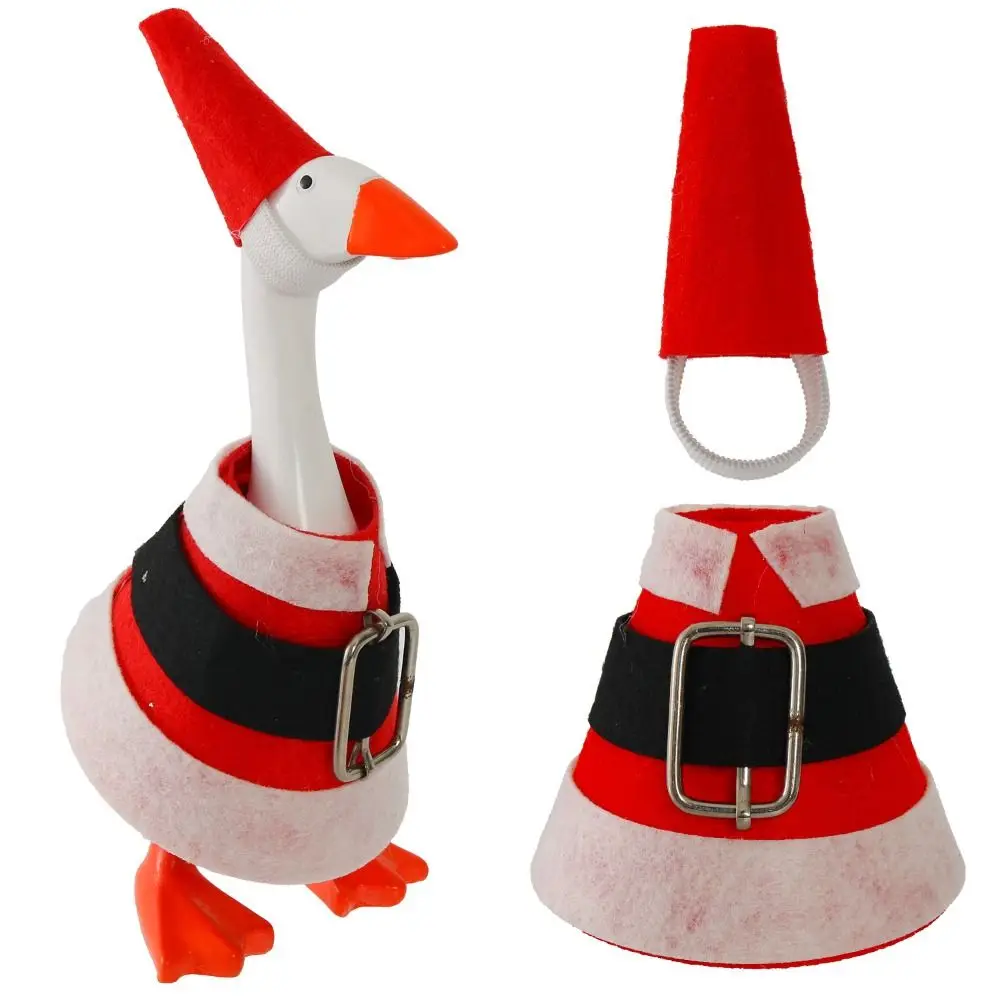 Cute Fabric Goose Statue 7-Inch Christmas Tree Shaped Pet Clothes Red And White Striped Scarf With Hat Christmas Ornament Yard
