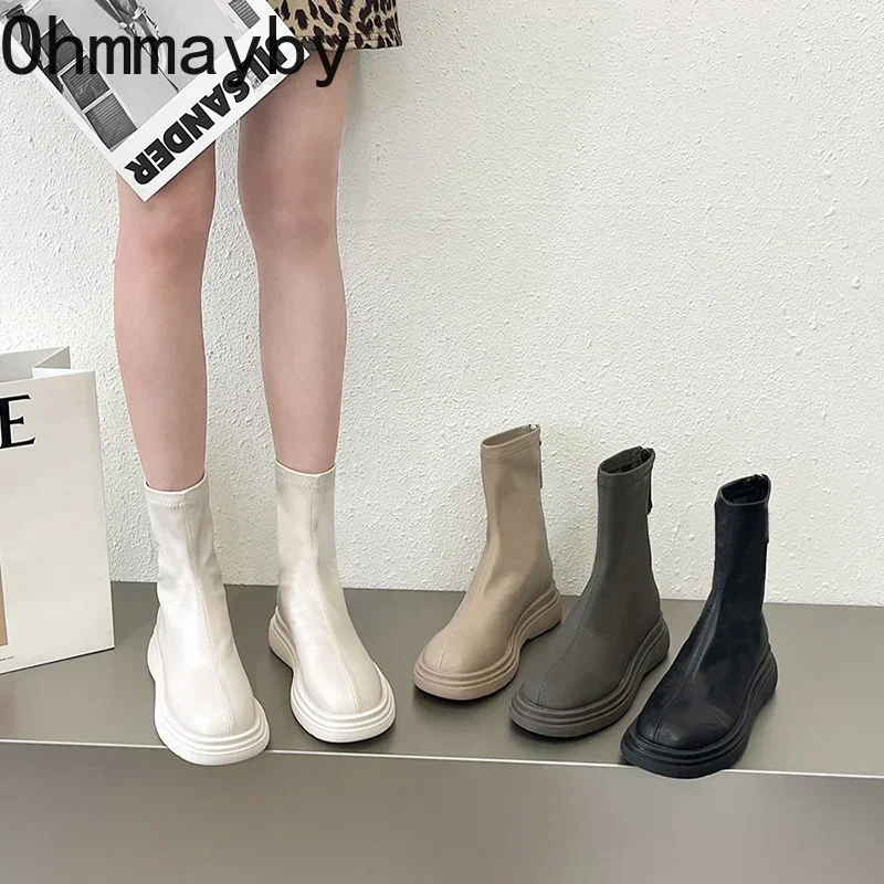 2024 Women Long Boots Thick Sole Ladies Zipper Knight Flats Heel Boots Fashion Knee-high Boots Keep Warm Plush Winter Shoes