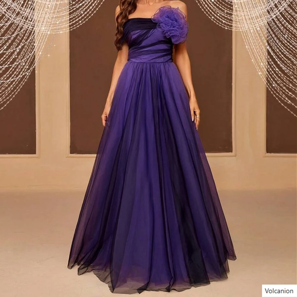 

Customized A-line Evening Dresses Floor-length Off The Shoulder Sleeveless Prom Gown Fashion Flowers Draped Backless Party Gown
