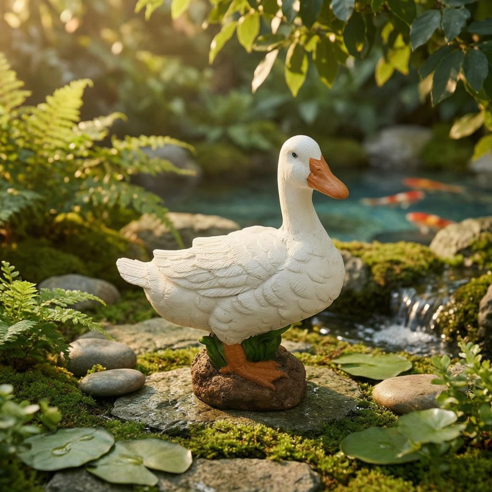 Resin Duck Ornament Orange Beak Duck Ornament Garden Decoration Feather Textured Sculpted for Courtyard, Pond