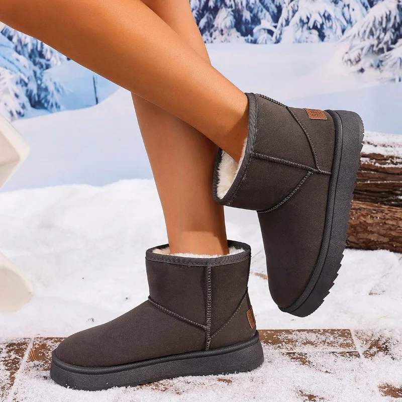 Botas de nieve individuales para mujer, botines de suela gruesa esmerilada y polar, informales, cómodos, cálidos, antideslizantes, novedad de invierno