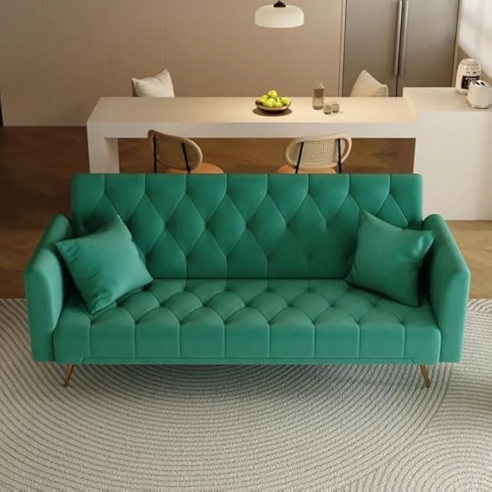 

71" Folding Convertible Futon Sofa Bed , Recliner Lounge Daybed w/Adjustable Backrest and 2 Pillows ,living room sofa