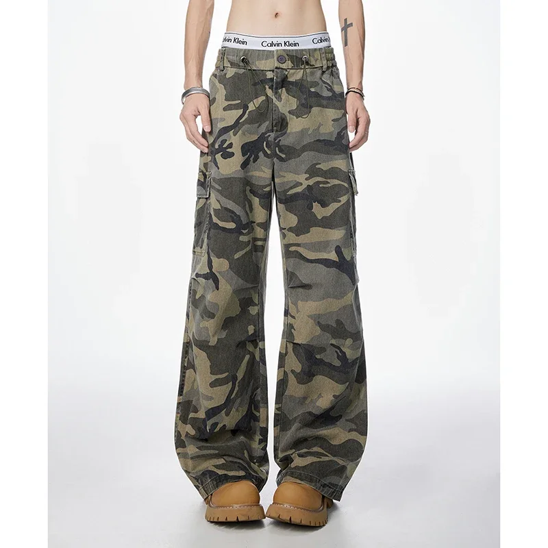 القطن الخالص تشغيل السراويل الطويلة الصيد السراويل الطويلة الرجال واسعة الساق التمويه السراويل الطويلة بسيطة عادية تسلق الجبال السراويل المستقيمة