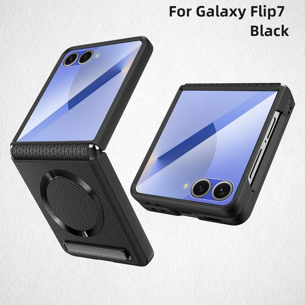 

for Magsafe Magnetic Kickstand Hinge Protection Phone Case with Screen Protector for Samsung Z Flip 7 FE 6 5 5G PU Leather Cover