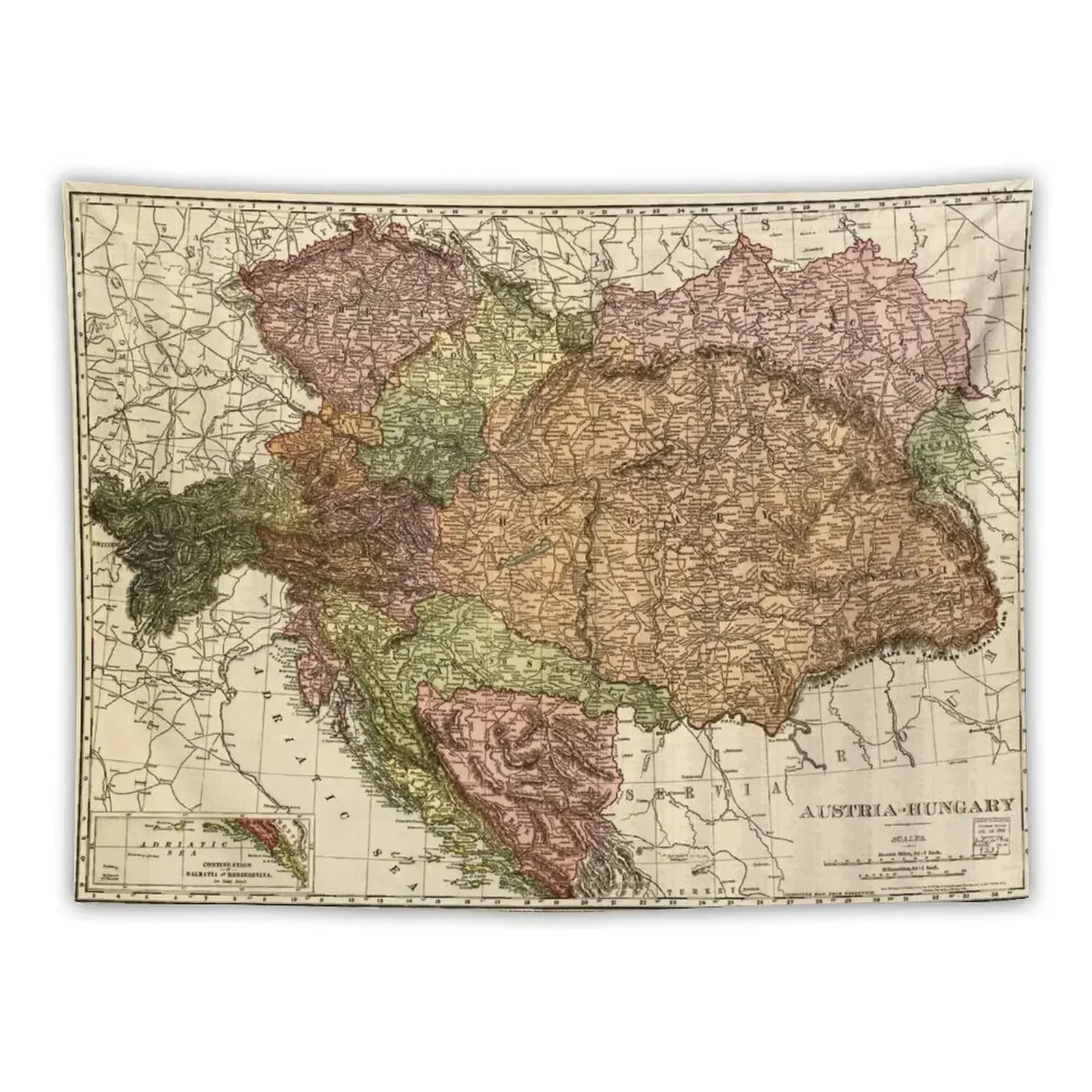 

Rand McNally Map of Austria-Hungary (1906) Tapestry Decor Home Home Decor Aesthetic Tapestry