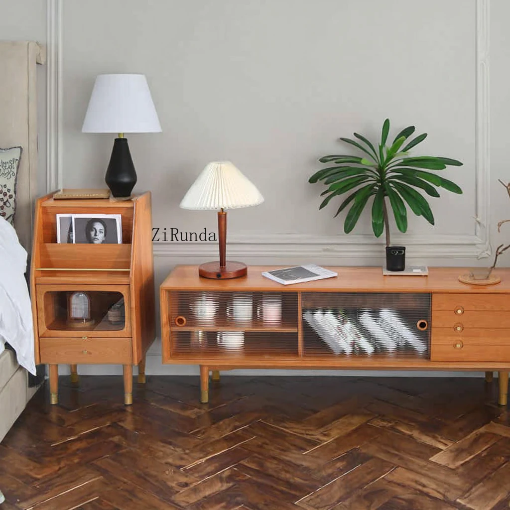 Nordic Modern Simple Cherry Solid Bookcase Magazine Cabinet Multifunctional Sofa Side Cabinet