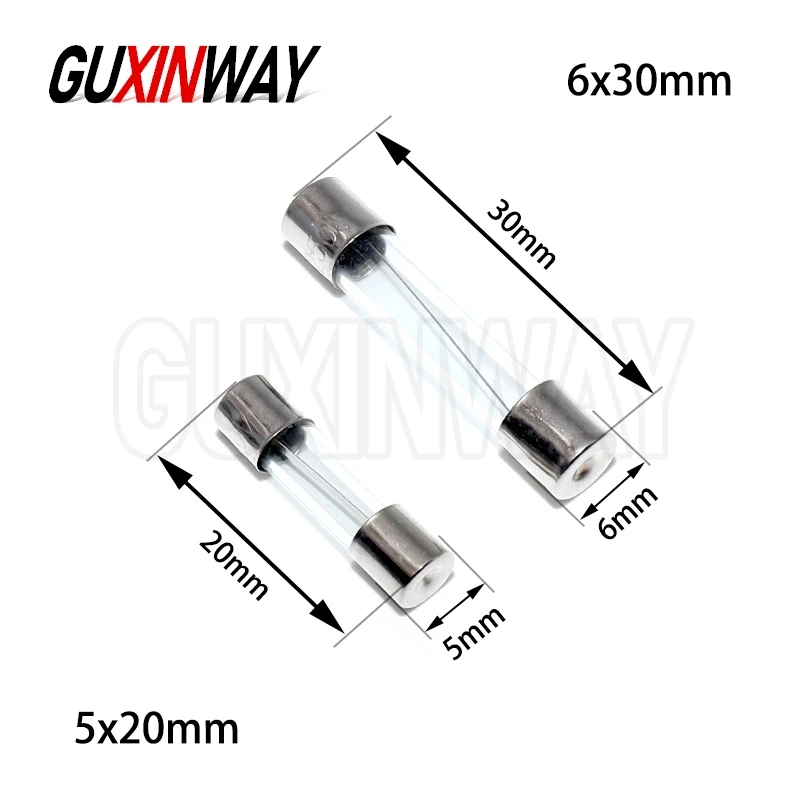 10pcs/Lot Glass Tube Fuse 5x20MM 6X30MM 0.1A 0.2A 0.5A 1A 2A 3A 4A 5A 6.3A 7A 8A 10A 12A 15A 20A 30A 25A 250V Fast Blow Fusibles