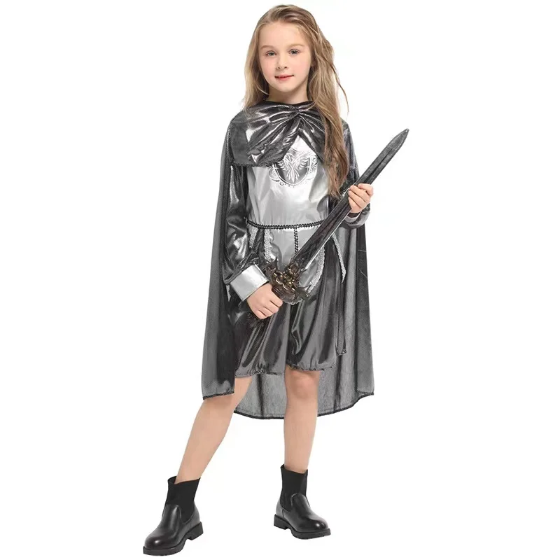 Costume de chevalier Kokor médiéval pour enfants, argent brillant, Halloween, fête de carnaval de Pourim, masade Tim, jeu de plis pour enfants